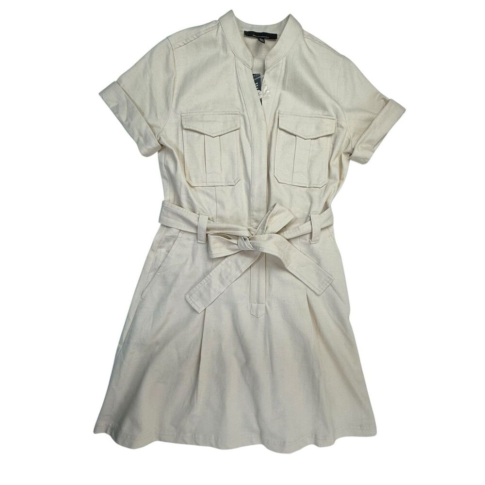 White House Black Market NEW Safari Dress Women 10 Cream Wrap Front Twill Mini